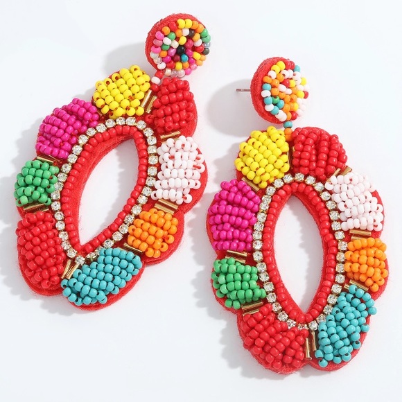 SELENA Colorful Seed Bead Statement Hoops! - Picture 2 of 8